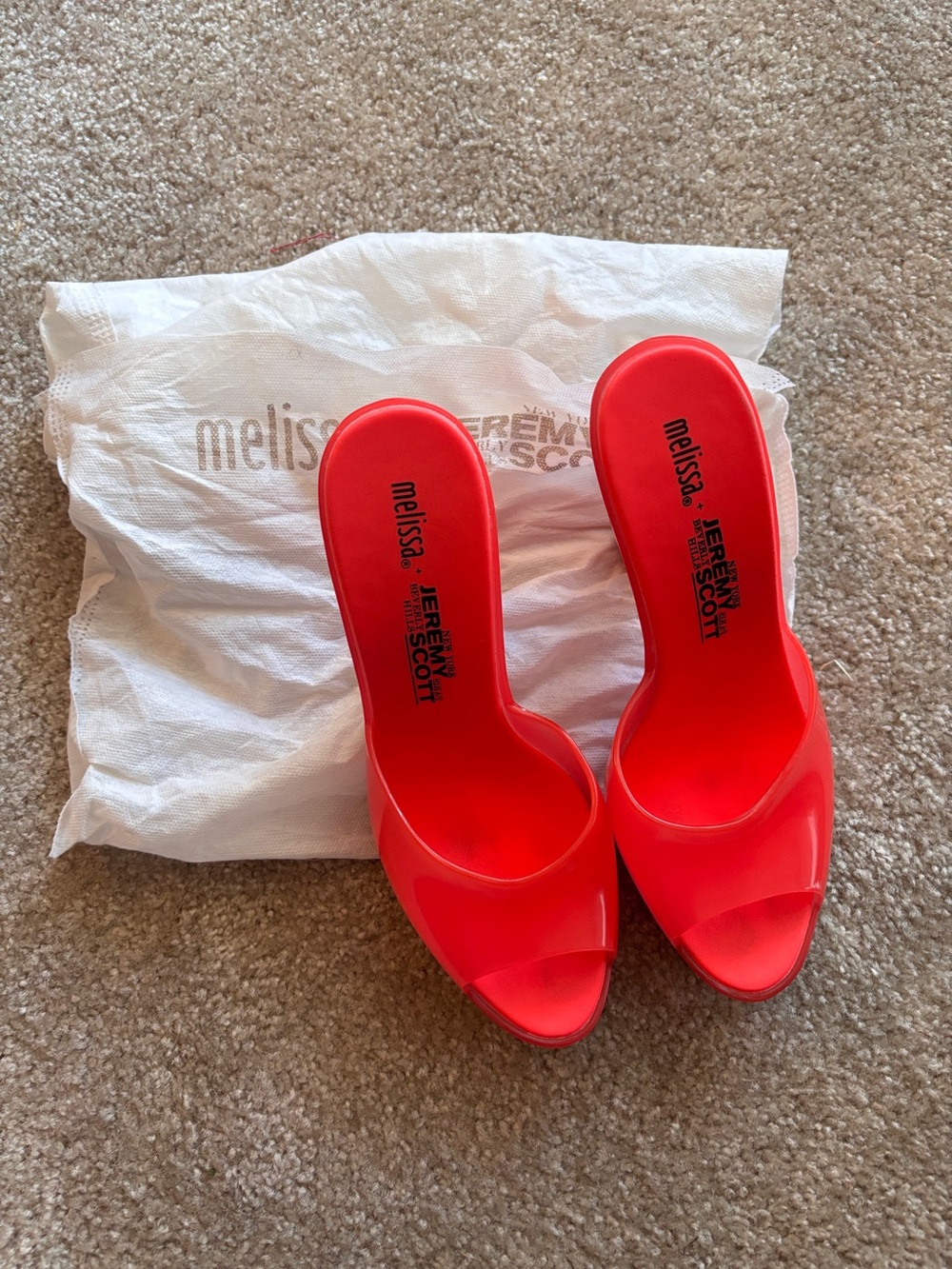 Jeremy Scott Bright Red Open-Toe Slide Mules ( Never Worn)